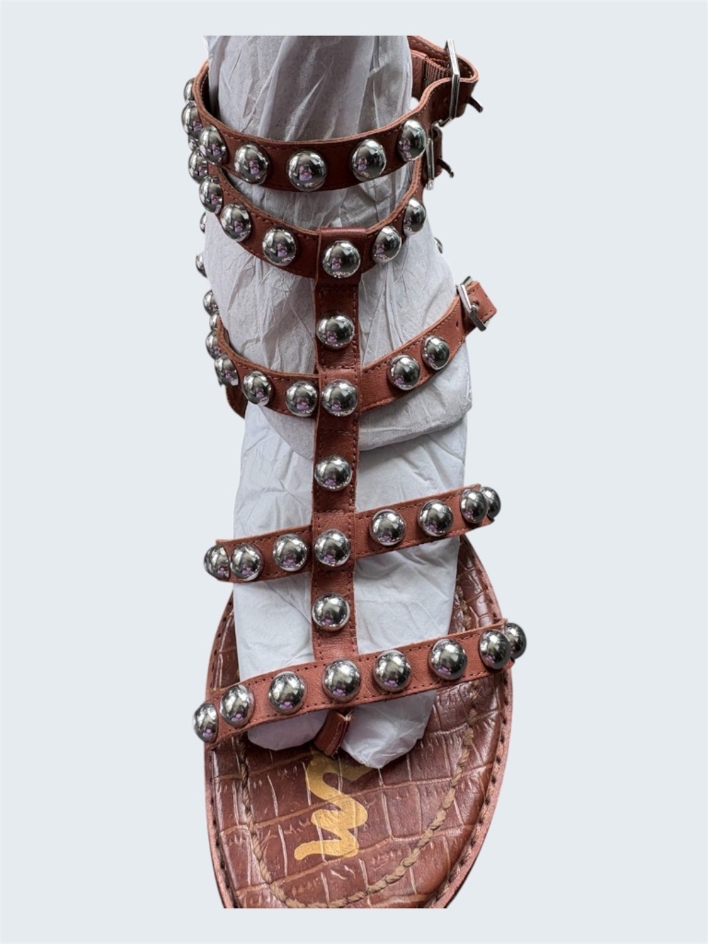 Sam Edelman Eavan Studded Gladiator Sandal Brown Leather Domed Metal Studs 6.5 - Picture 8 of 11